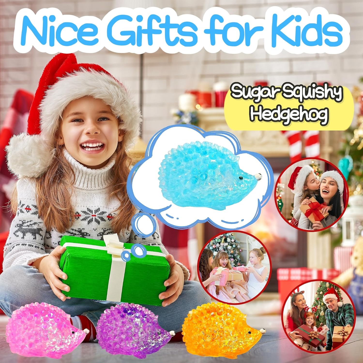 1Pcs Hedgehog Squishy Sugar Ball, Slow Rise Hedgehog Squishy Sensory Fidget Toys for Kids, Easter Basket Stuffers, Glitter Stress Relief Sugar Balls for Party Favors, Autism, ADHD (Blue) - Image 6