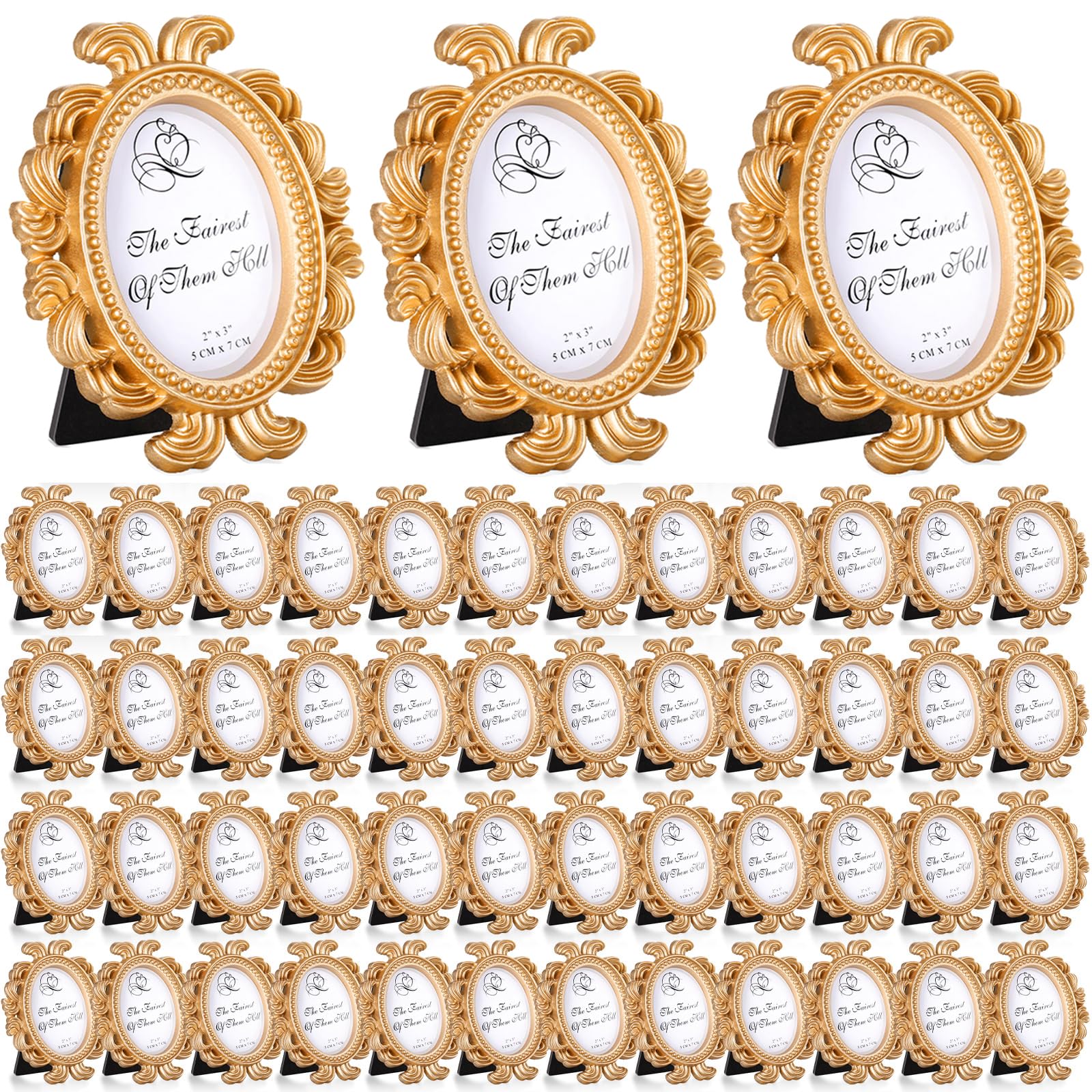 Vicenpal Kleine Vintage-Bilderrahmen, antiker Barock, Mini-Bilderrahmen, oval, für Hochzeit, viktorianisches Zuhause, Weihnachten, Urlaub, Dekoration, 50 Stück (Gold)