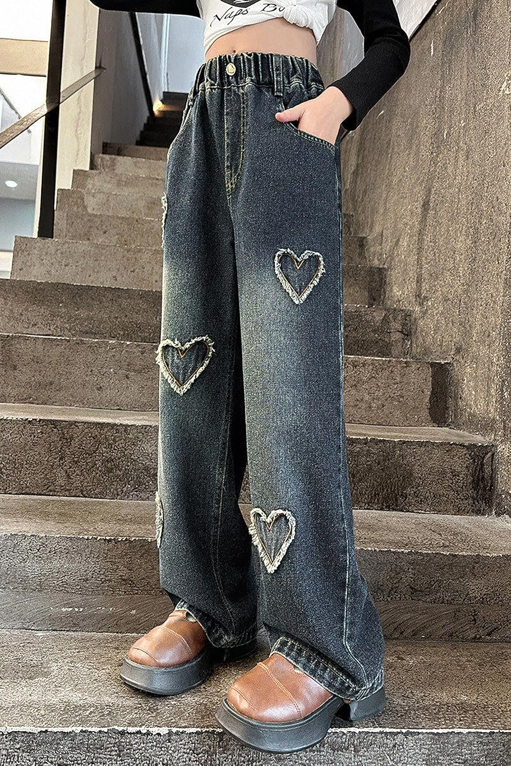 Rolanko Girls Jeans Denim Elastic Wasit Wide Leg Baggy Pants Kids Clothes 4-14 Years - Image 6