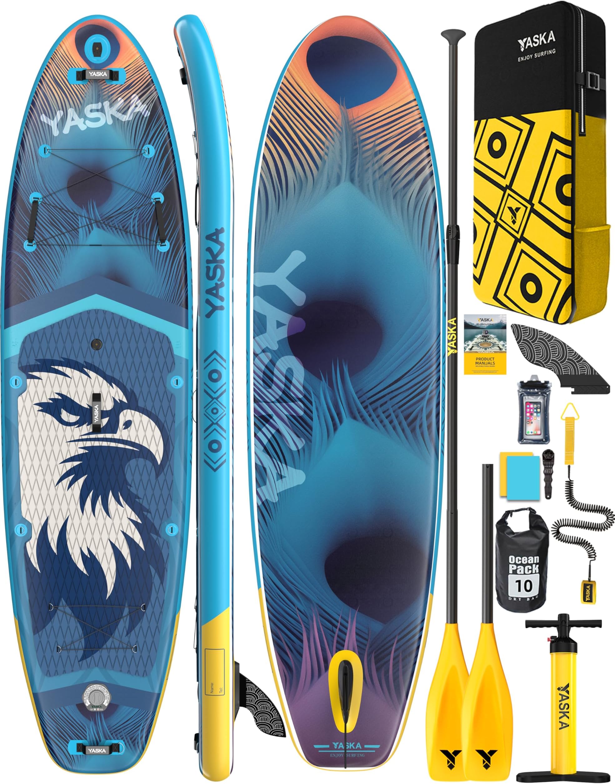 YASKA Inflatable Stand up Paddle Board 11ft with Premium SUP Accessories,Extra Wide Design Non-Slip Paddleboard for Beginner Adults Advenor Yoga Fishing