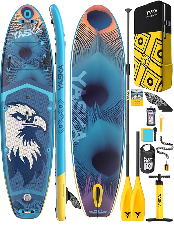 YASKA Inflatable Stand up Paddle Board 11ft with Premium SUP Accessories,Extra Wide Design Non-Slip Paddleboard for Beginner Adults Advenor Yoga Fishing by YASKA - Used condition - US$101.27