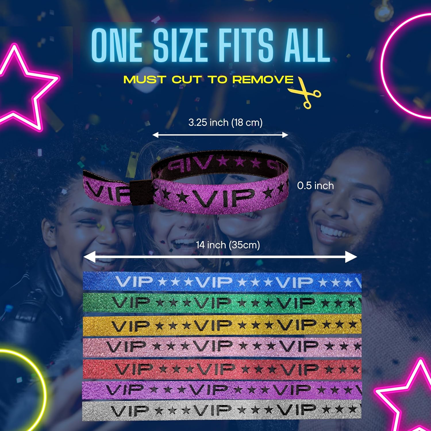 100 Pack Purple Glitter VIP Party Wristbands with Secure Locking Clip. Must Have Adjustable Sparkle VIP Wrist Bands for Events, Parties, Weddings and Festivals.