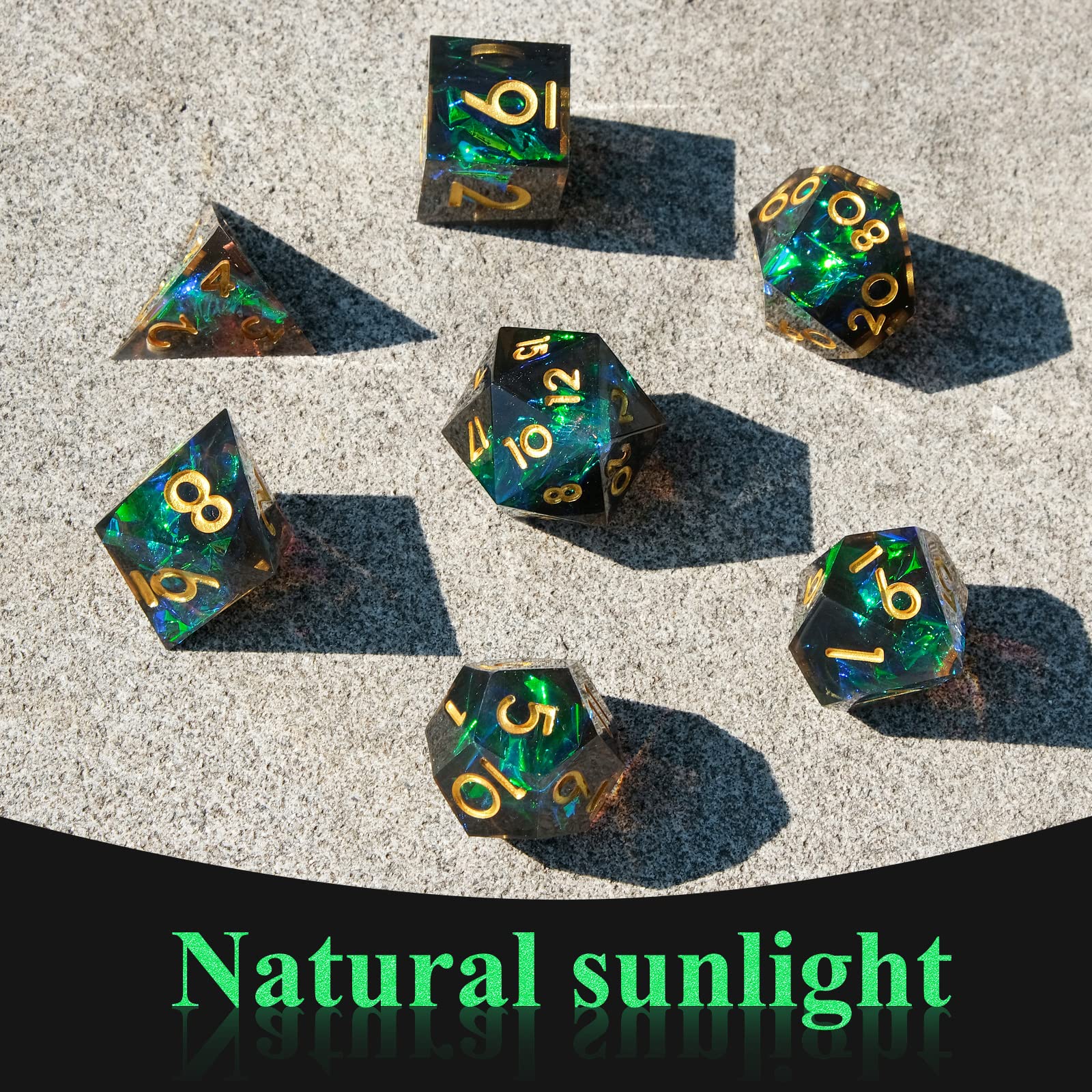 DND Set di dadi fatti a mano, 7 accessori, dadi affilati per giochi TTRPG di Dungeons and Dragons, multifacciale, in resina poliedrica, con bordo affilato, giochi di ruolo, Shadowrun Pathfinder MTG