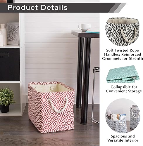 Miniatura 8 de DII Contenedor de almacenamiento de papel tejido, tejido de canasta de diamante, grisblanco, mediano