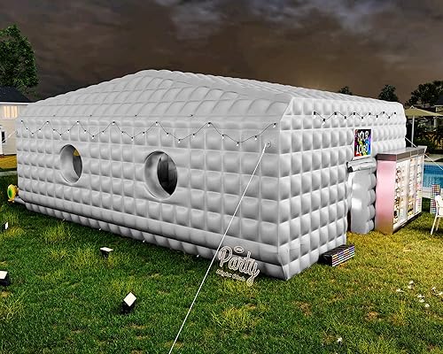 Miniatura 12 de Albott Tienda de campaña grande de 39x20x14 pies para adultos con área de descanso tipo pabellón, carpa inflable negra para club nocturno con 2