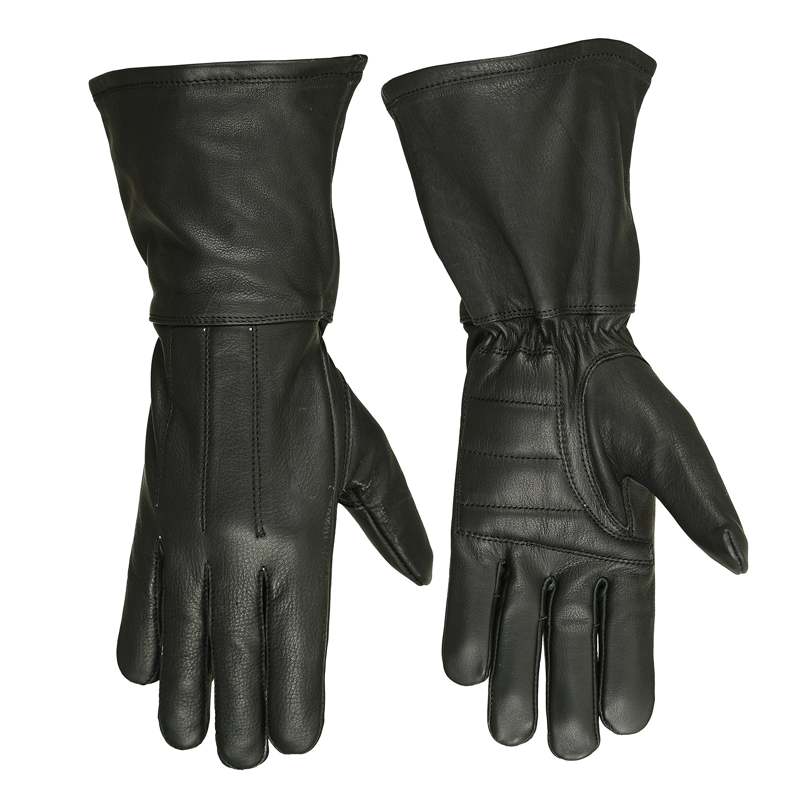 Hugger Men's Motorcycle Black Gauntlet Gloves Deerskin Lined Cold/Wind Resistant