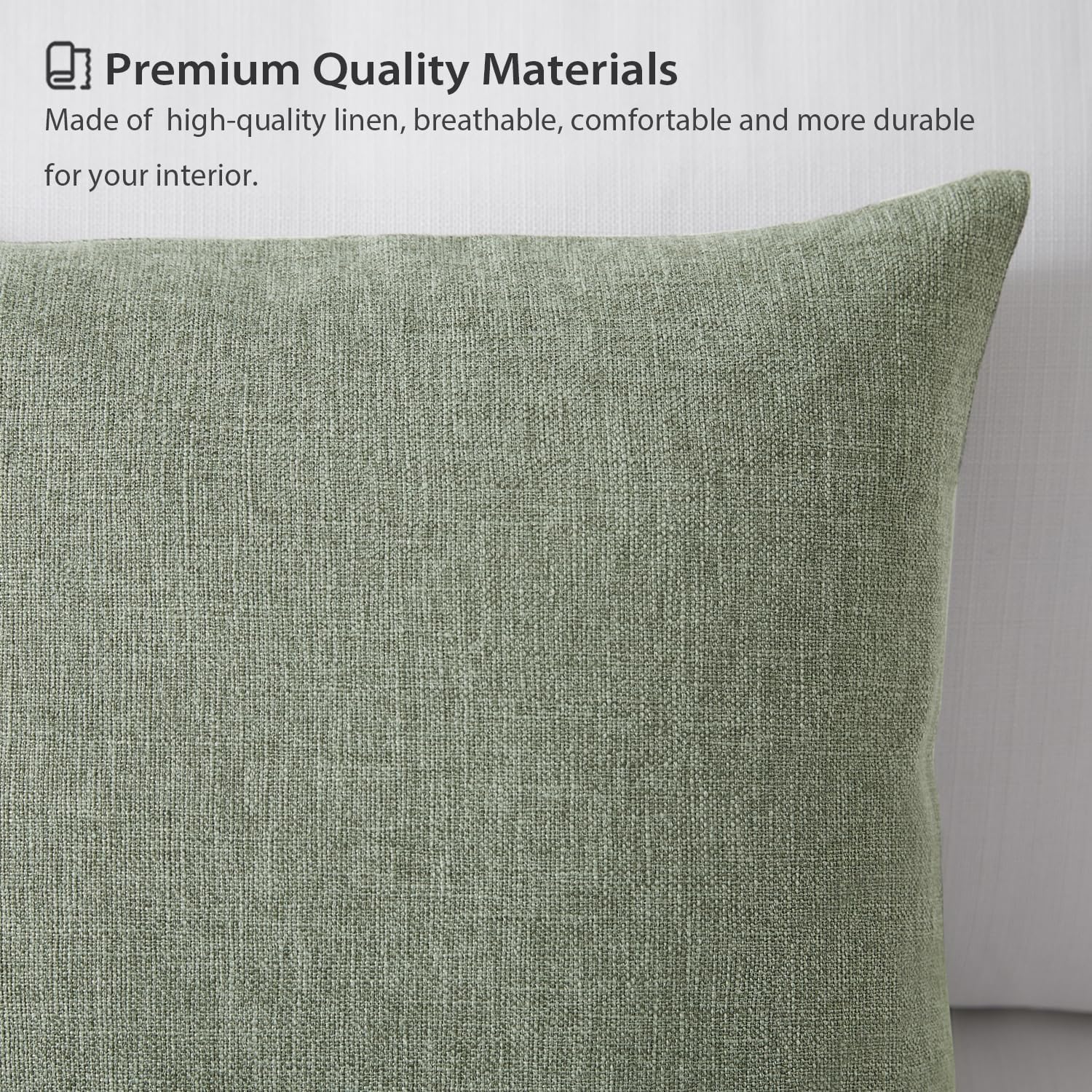 Meekio Set of 2 Dark Sage Pillow Covers 18 x 18 Inch Farmhouse Boho Decorative Throw Pillow Covers Linen Cushion Covers for Sofa Couch Décor - Image 6