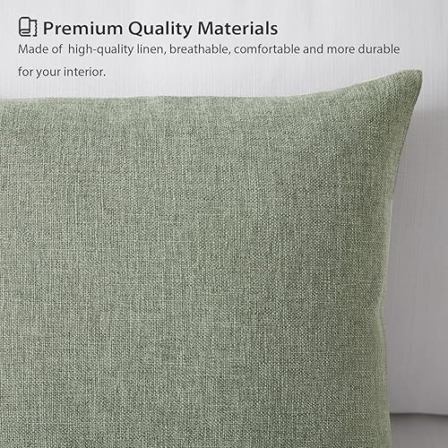 Miniatura 6 de Meekio - Juego de 2 fundas de almohada de color salvia oscura de 20 x 20 pulgadas, fundas de almohada decorativas de lino con estilo bohemio y