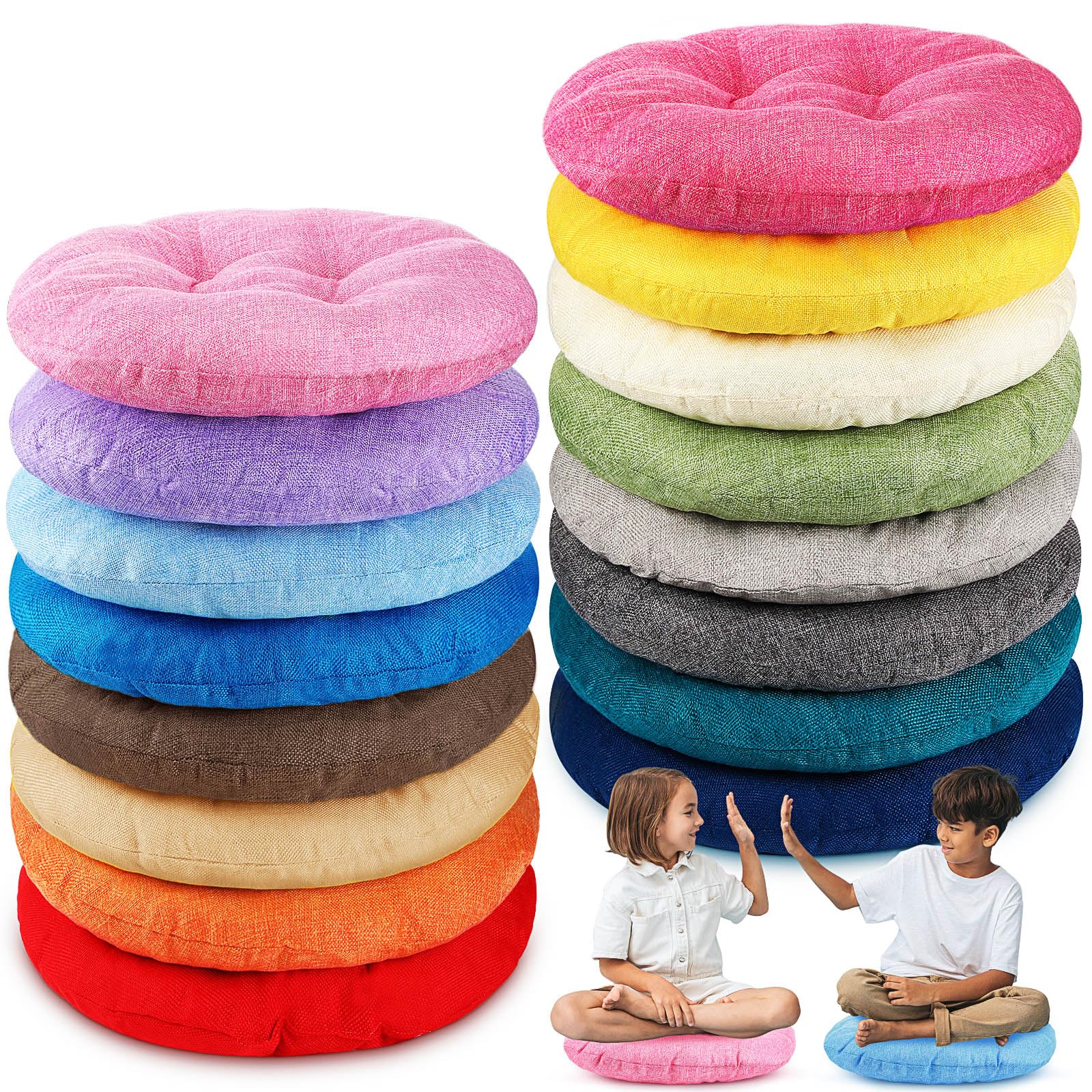 15 Inch Round Floor Cushions for Kids and Toddlers, Flexible Seating for Classroom Furniture 3.5 Inch Thick Floor Pillow for Home, Daycare, Preschool, Yoga and Meditation (Novel,12 Pcs)