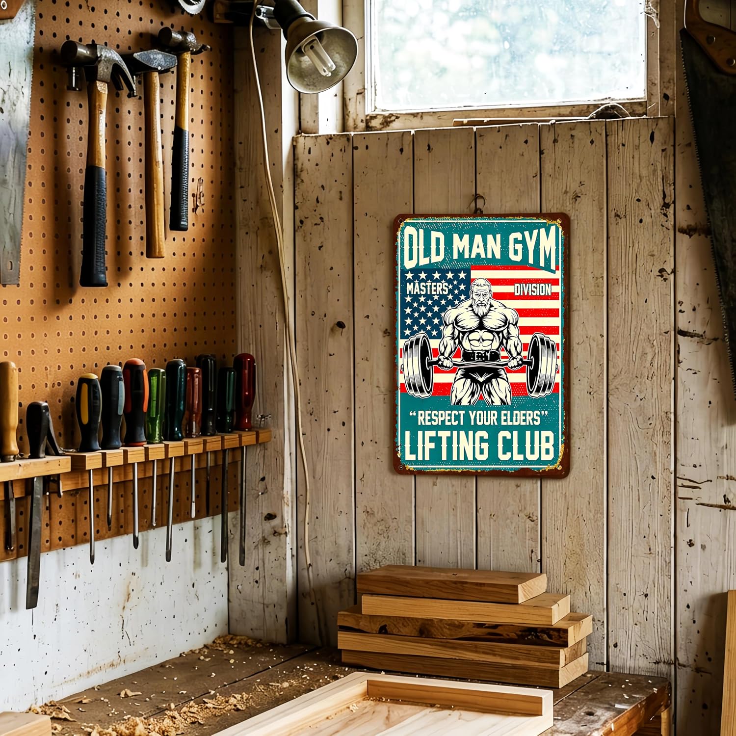 Masters Division Respect Your Elders Fitness Metal Sign - Motivational Gym Posters for Home Gym, Inspirational Workout Wall Art Decor with Positive Quote for Men, Garage Weightlifting Man Cave Decor 8x12 Inch image 5