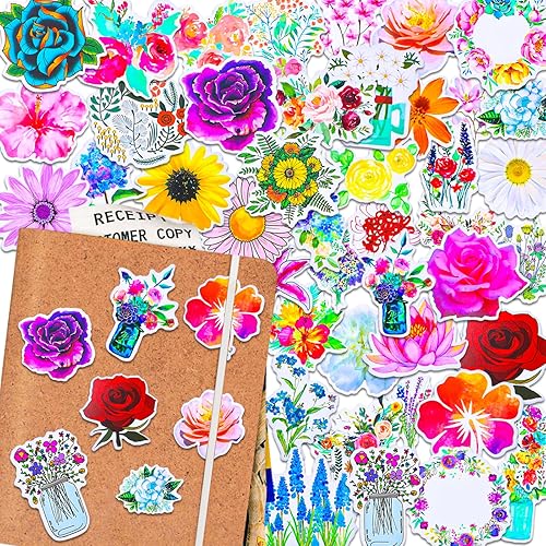 Miniatura 5 de 50 calcomanías de flores, bonito paquete de calcomanías florales para adolescentes y niñas, calcomanías de vinilo impermeables estéticas para