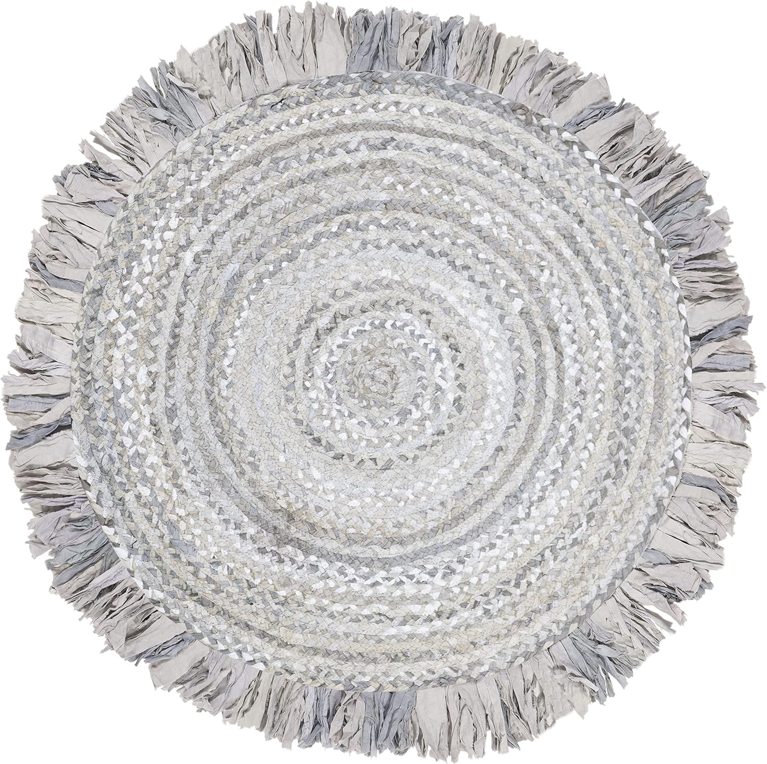 SAFAVIEH Braided Collection 3' Round Light Grey BRD451F Handmade Boho Fringe Reversible Cotton Area Rug