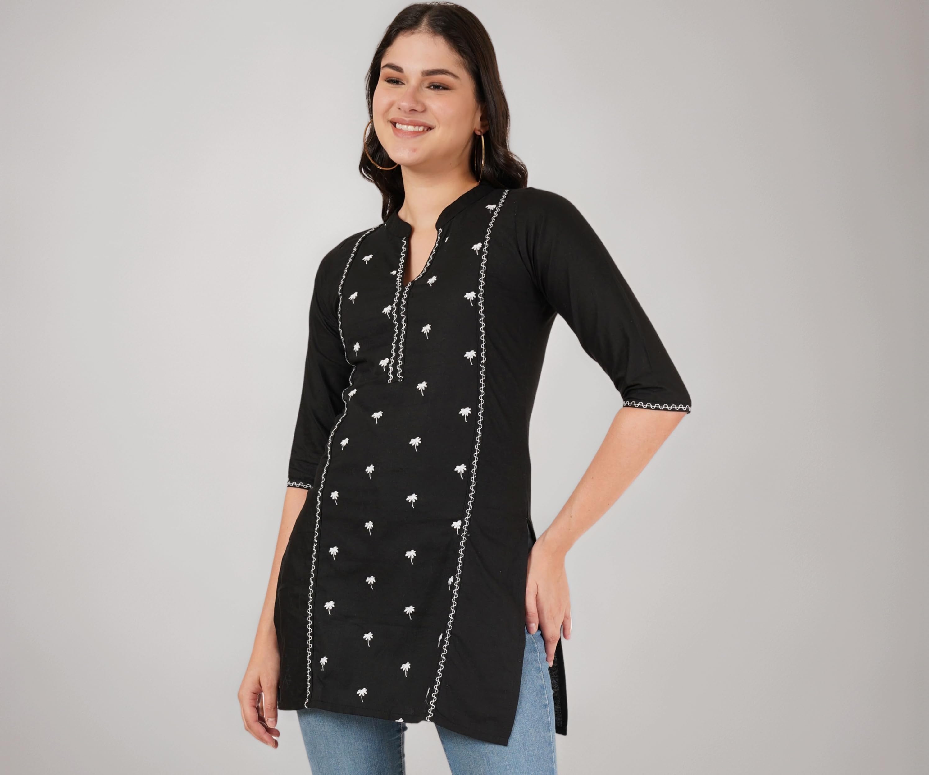 Brownverse Women's Pure Cotton Embroidered Short Kurti