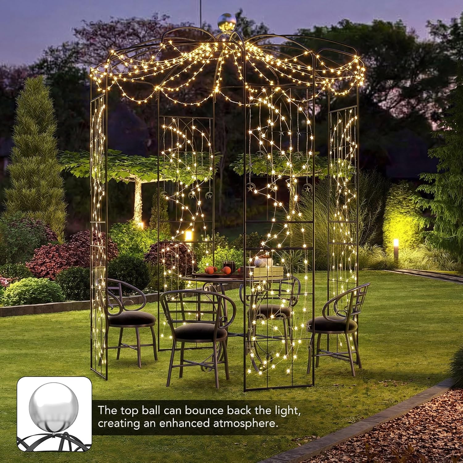 Happygrill Birdcage Shape Garden Arbor, 112" Tall Heavy Duty Gazebo with for Climbing Plants, Outdoor Arch Pergola Pavilion for Wedding Party Ceremony Decoration