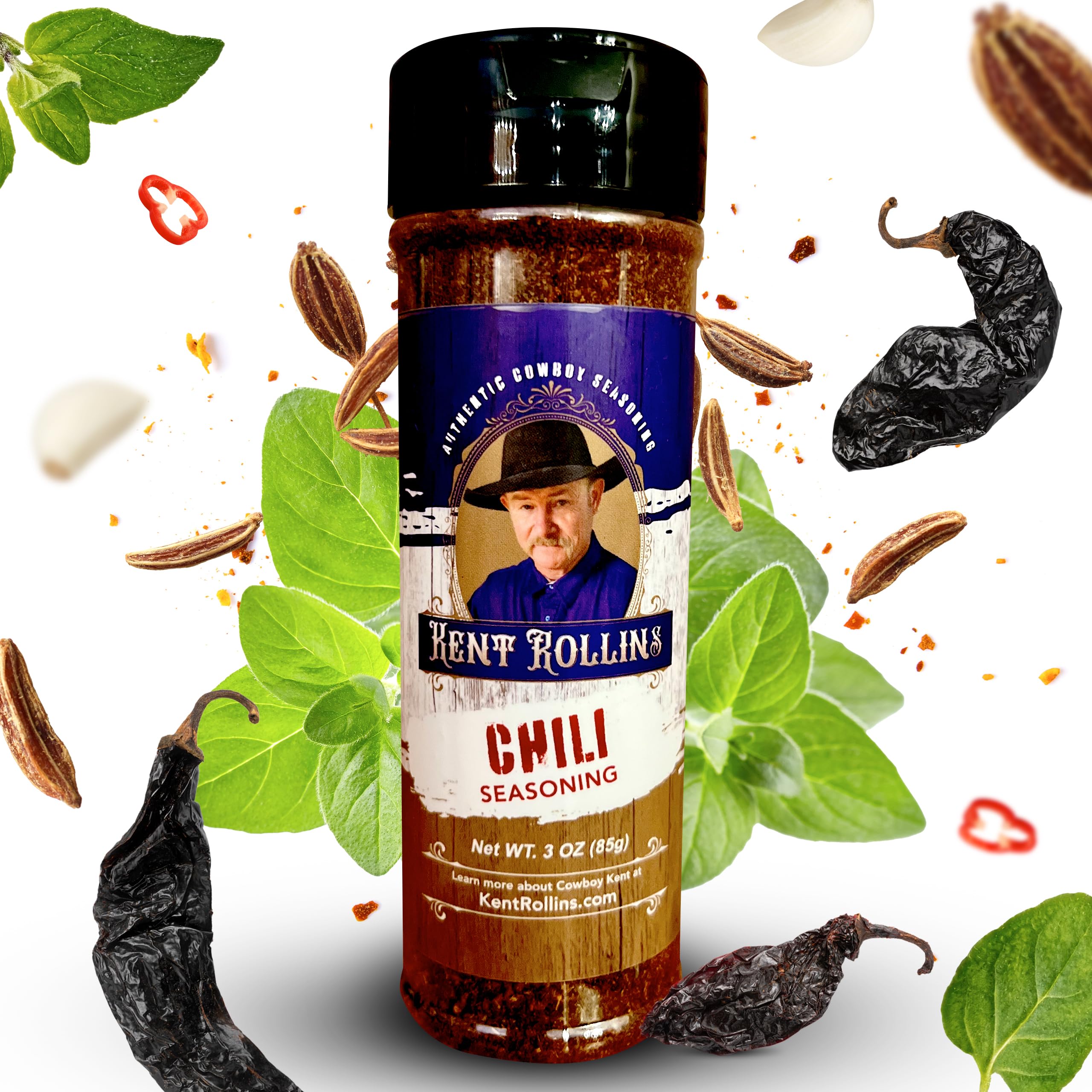 Kent Rollins Chili Seasoning - Bold & Smokey Mix Made with Cumin, Oregano, & Ancho Chili - For Pork Stews, Chili Con Carne, Empanadas, Mexican Street Corn & More - 3 oz