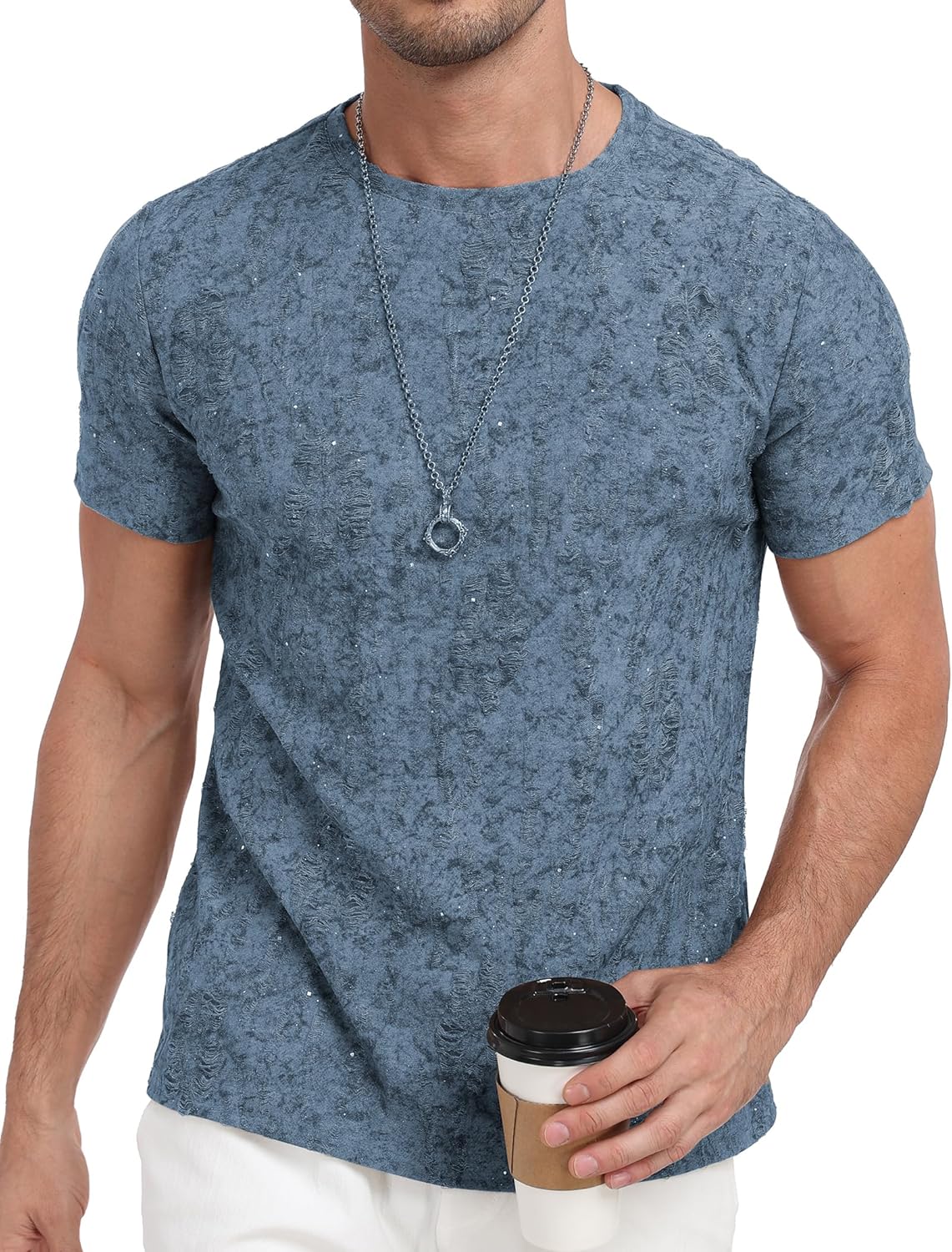 YYA Mens Tees Fashion Sarkly T-Shirt Short Sleeve Summer Casual Tshirts for Men Blue XX-Large - Image 2