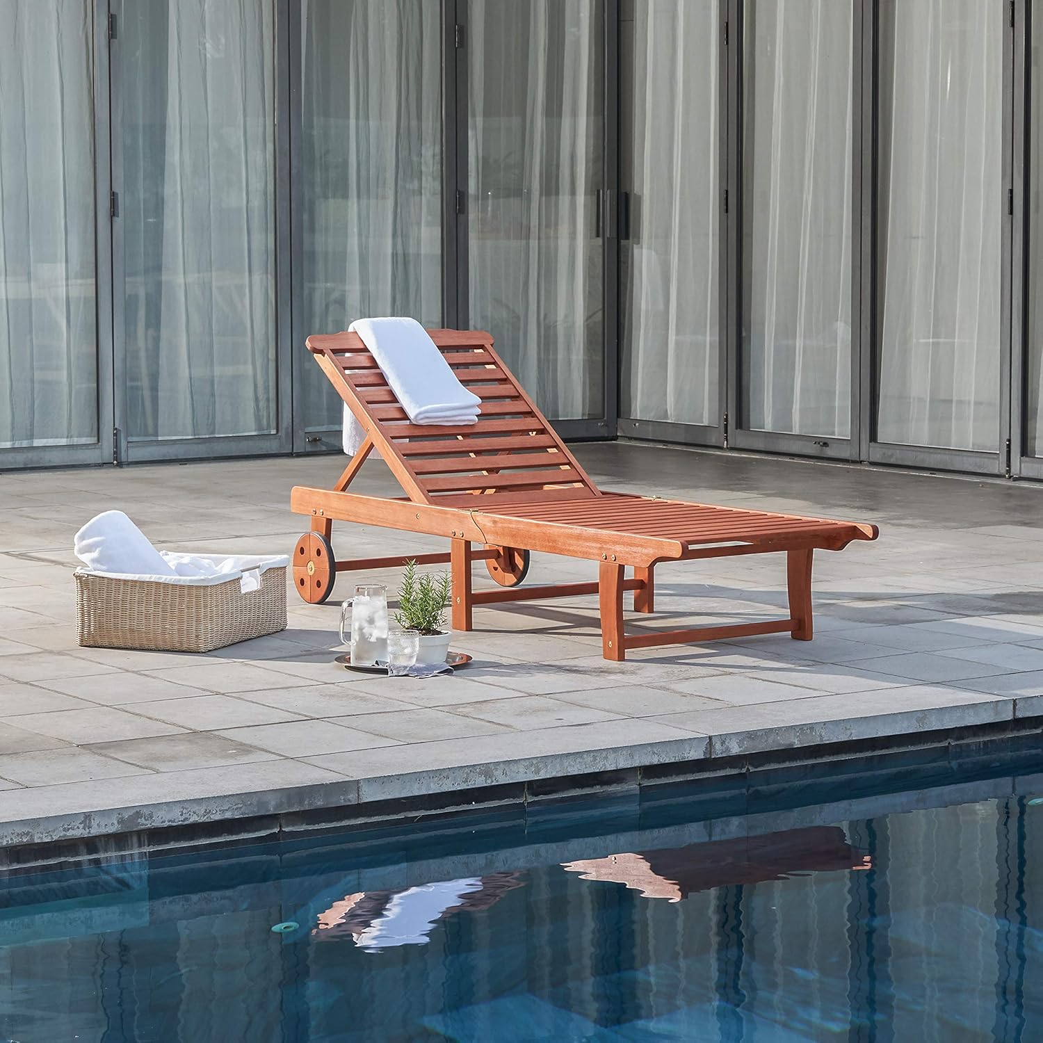 VIFAH V255 4 Back Levels Outdoor Wood Single Chaise Lounge for Outdoor Relaxation : Patio, Lawn & Garden