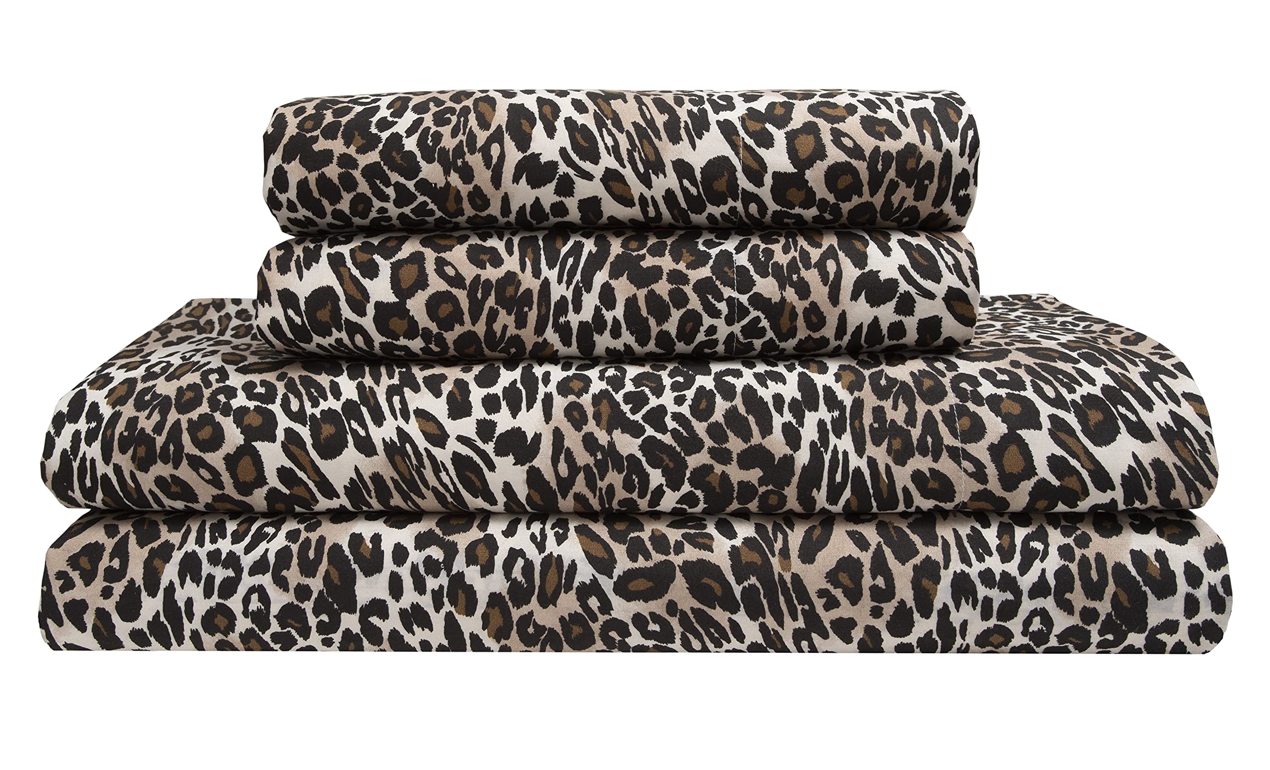 Beatrice Home FashionsPrinted Microfiber Sheet Set, Soft Comfortable Easy Care, Includes 1 Fitted Sheet with 12" Deep Pockets, 1 Flat Sheet, Pillowcase, Full, Zara Leopard