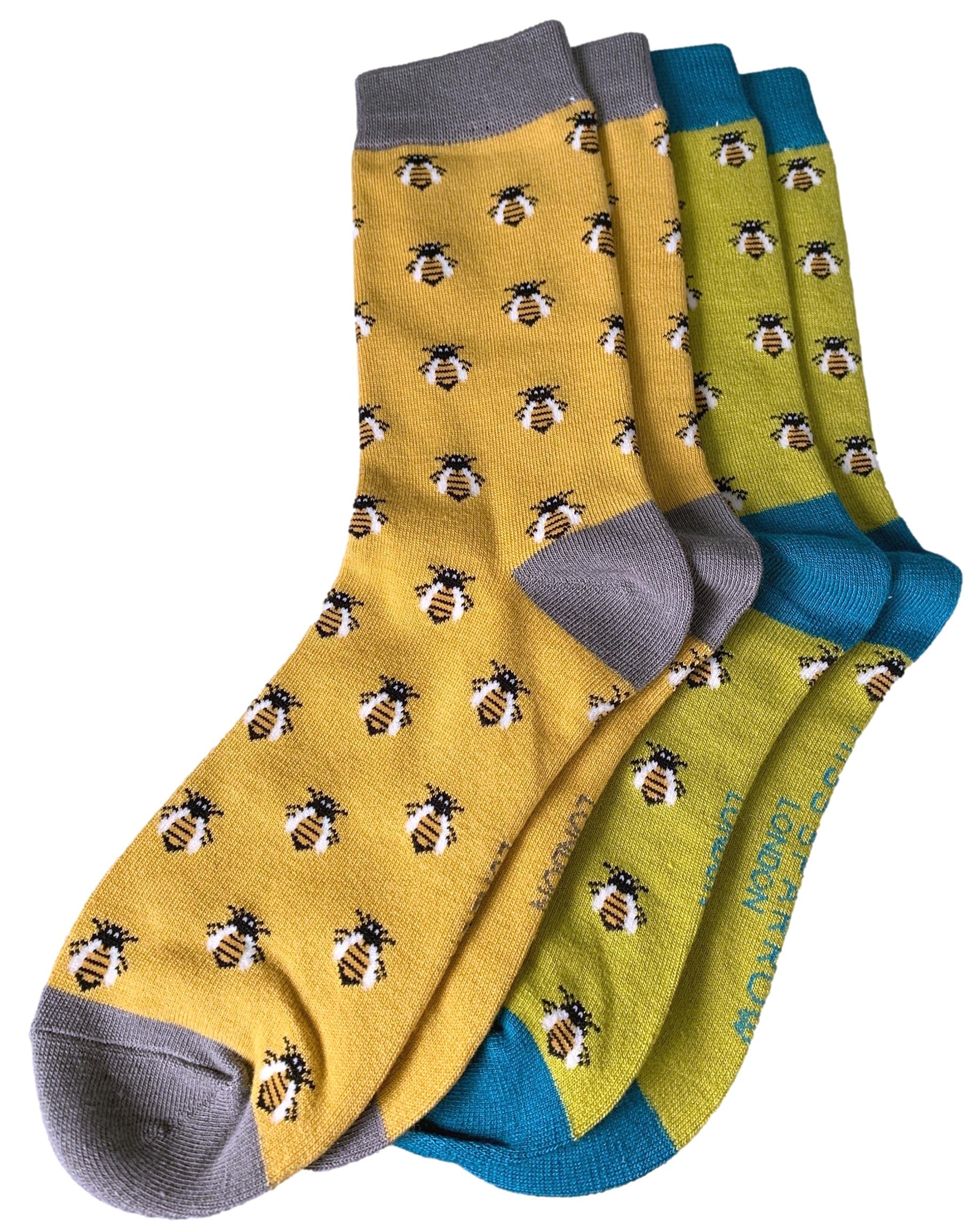 Purple Possum Women's Yellow & Lime Green Purple Possum® Bee Socks Multi Pack Bumble Bees Orange Yellow Lime Bees Bamboo Cotton (Yellow & Lime Green) Shoe Size 4 To 7