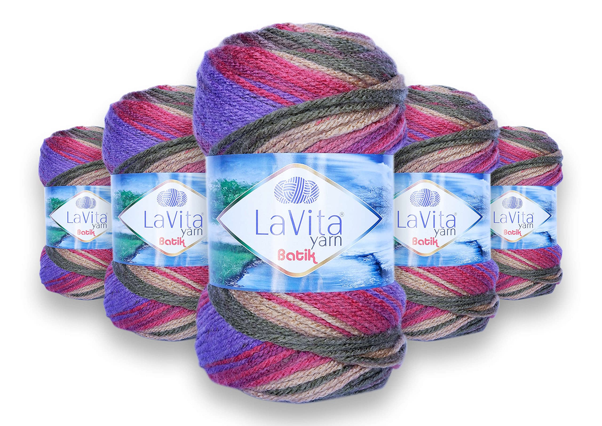 LaVita YarnBatik Hand Knitting Yarn, Wool 5-Pieces Pack, 100% Acrylic Yarn, 1 Ball 100 gr, 170 mt (DG14)