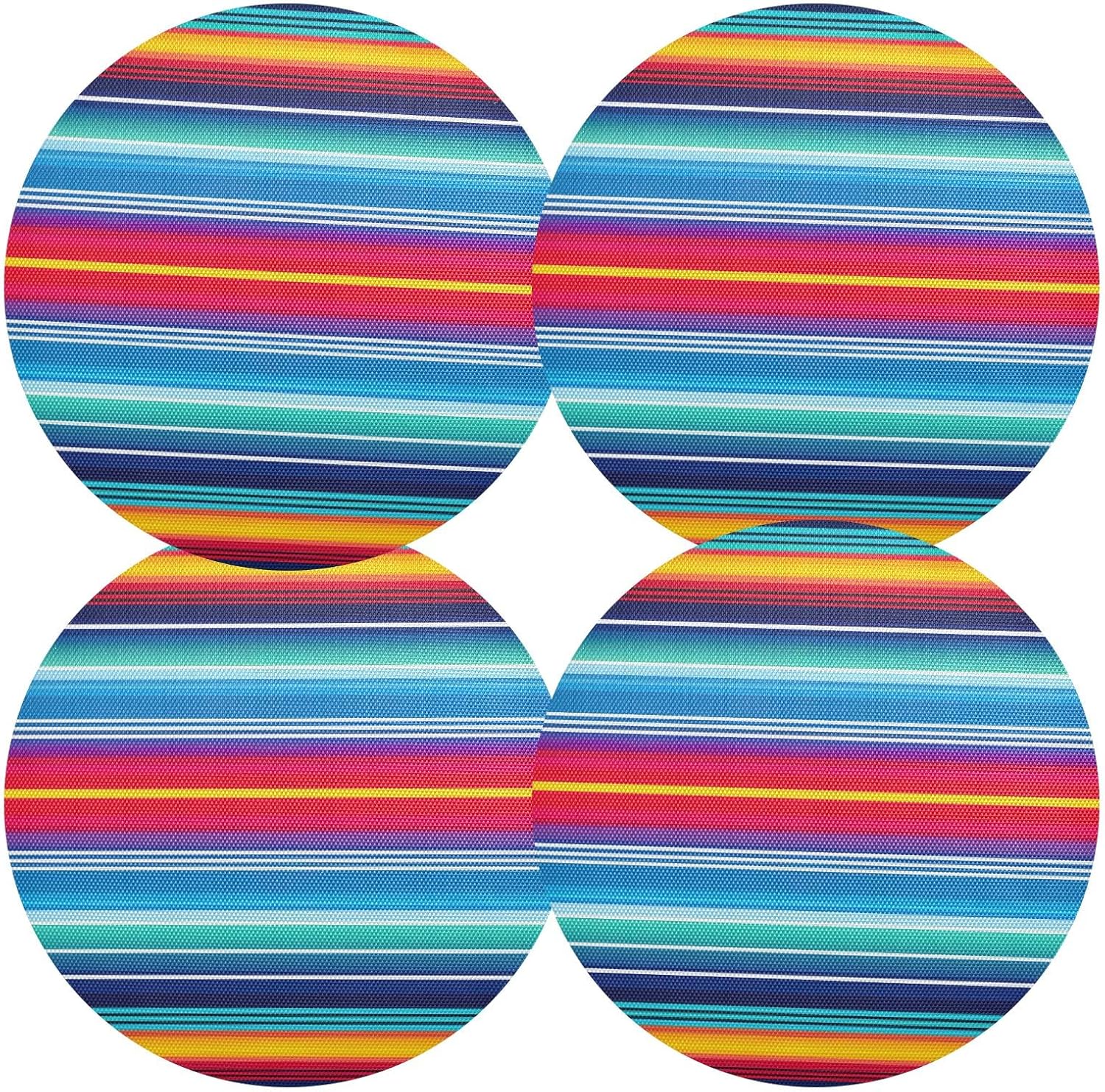 Mexican Stripes 15 Inch Round Placemat, PVC Plate Mat Set 6 Outdoor Placemats for Patio Table Washable Table Mats