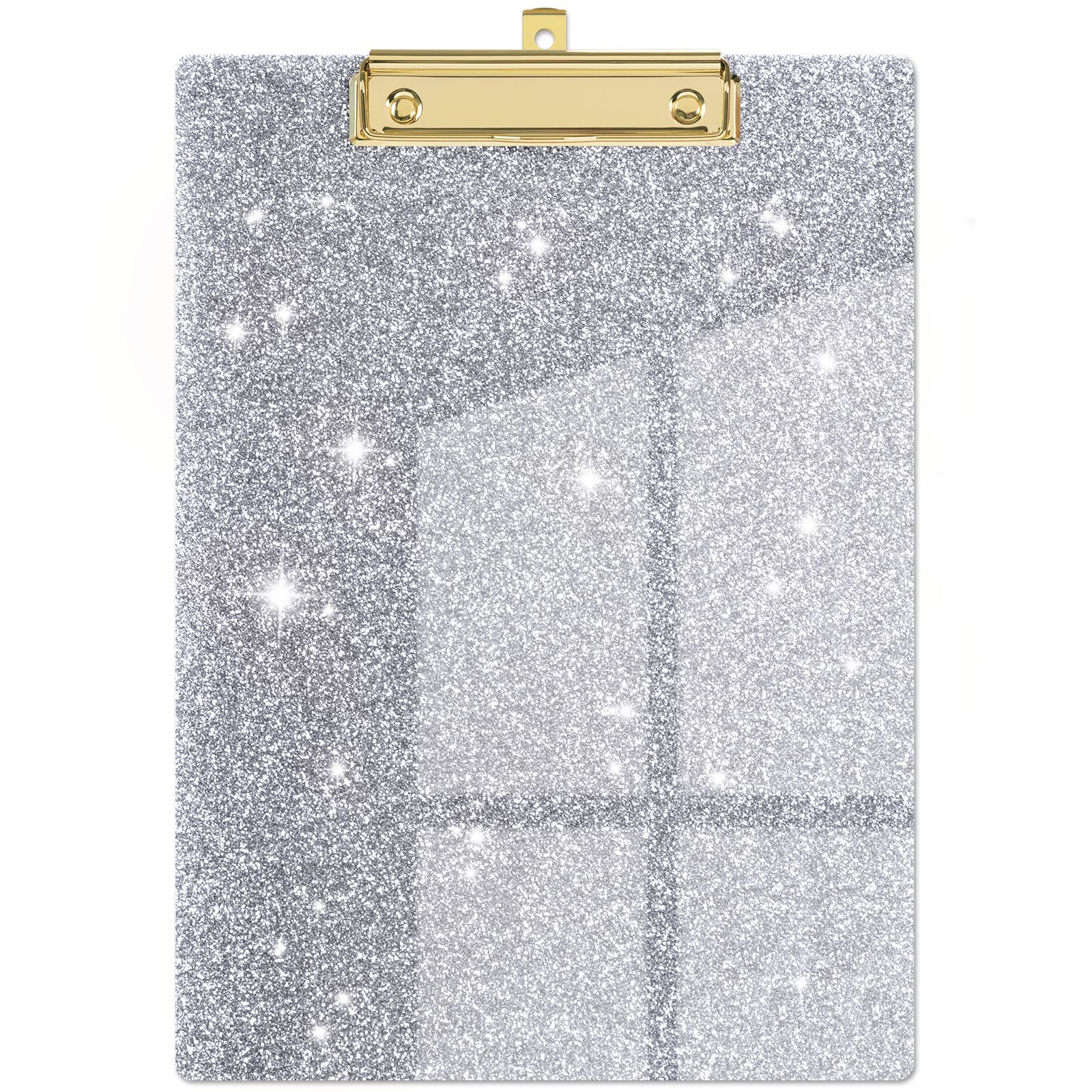 Piasoenc Acrylic Clipboards, Fashion Glitter Clip Board with Low Profile Gold Clip, Designed for Classroom School and Office Use, A4 Letter Size 9 x 12.5 in, White