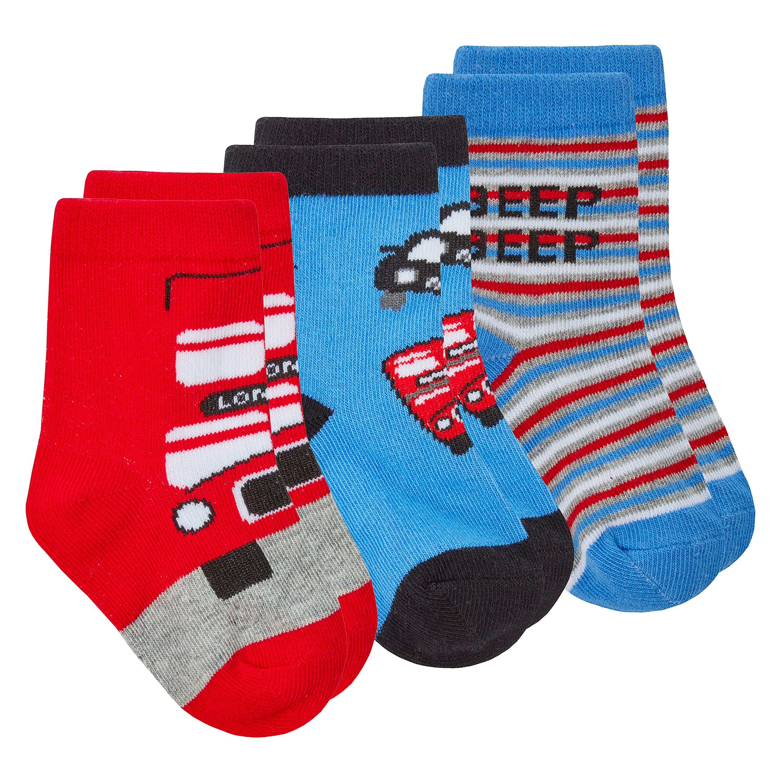 Metzuyan Baby Boys Cartoon Vehicles Cars Socks Cotton Rich Novelty Mid Calf London Bus Red 3-5.5