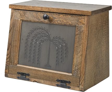 Rustic Wood Bread Box Large Kitchen Counter Storage Punched Willow Tin Primitive decor Interior Shelf Wooden Country Farmhouse Breadbox Natural Wood