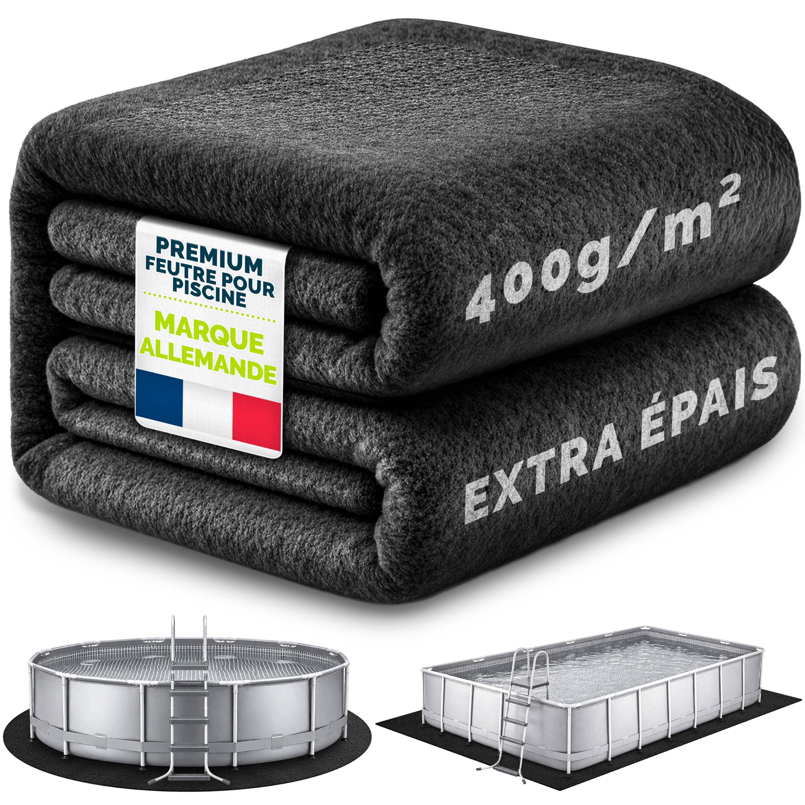 tillvex® Tapis de piscine de qualité supérieure 400 g/m² - Géotextile - Bâche de sol à découper - Tapis de protection de sol pour piscines et piscine - Tapis de protection de sol indéchirable (rond