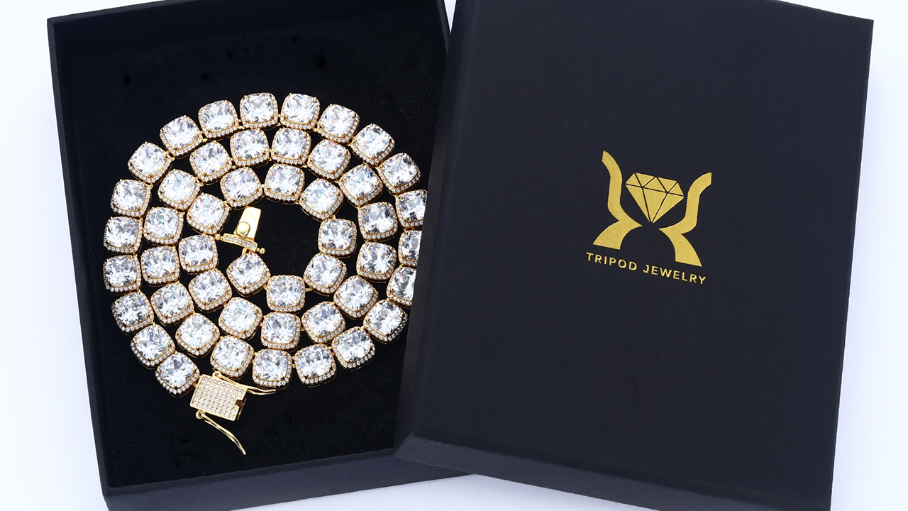 TRIPOD JEWELRY 10mm Tennis Choker Simulated Diamond Necklace Gold