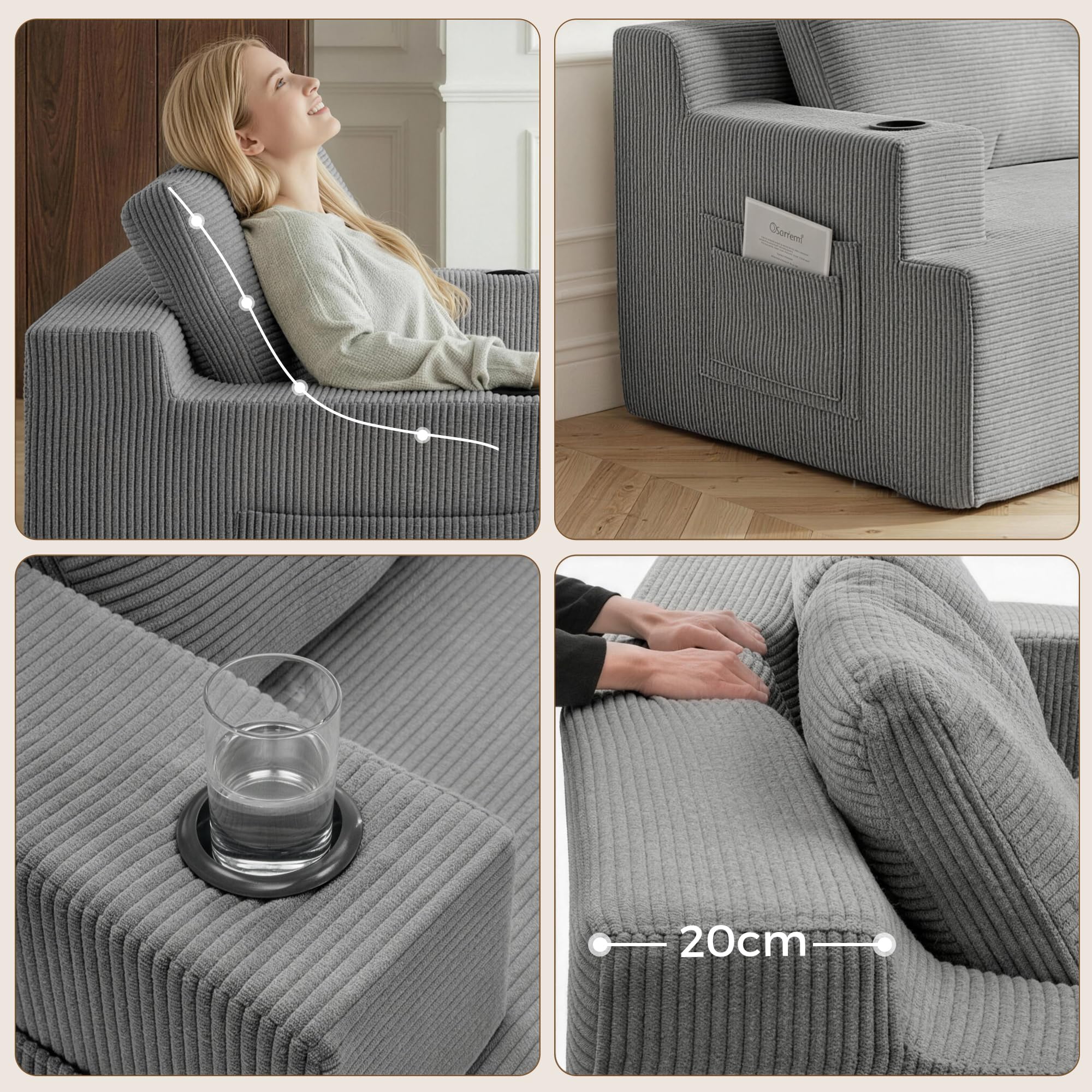YINIX Boneless Sofa 2 Sitzer mit Getränkehalter & Seitentasche