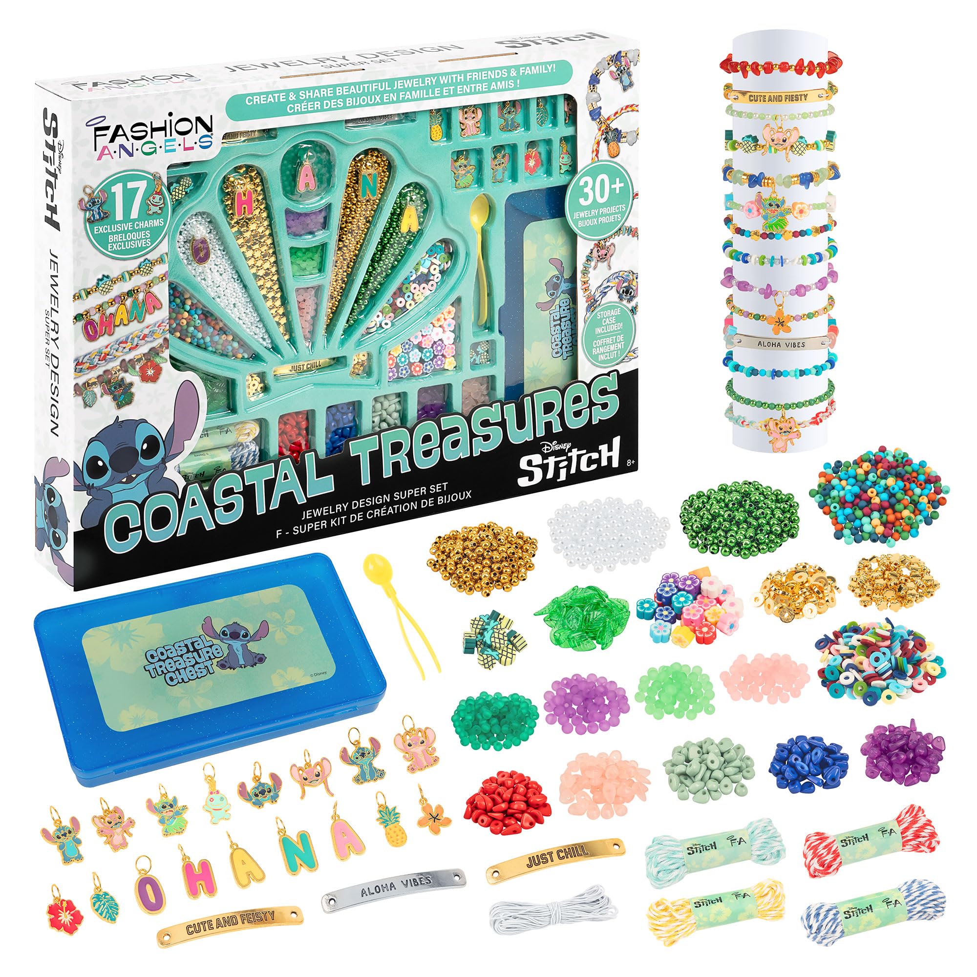 Fashion Angels Disney Stitch Coastal Treasures Jewelry Design Super Set, Includes Shell-Shaped Tray, Enamel Charms & More, DIY Creative Making Kit for