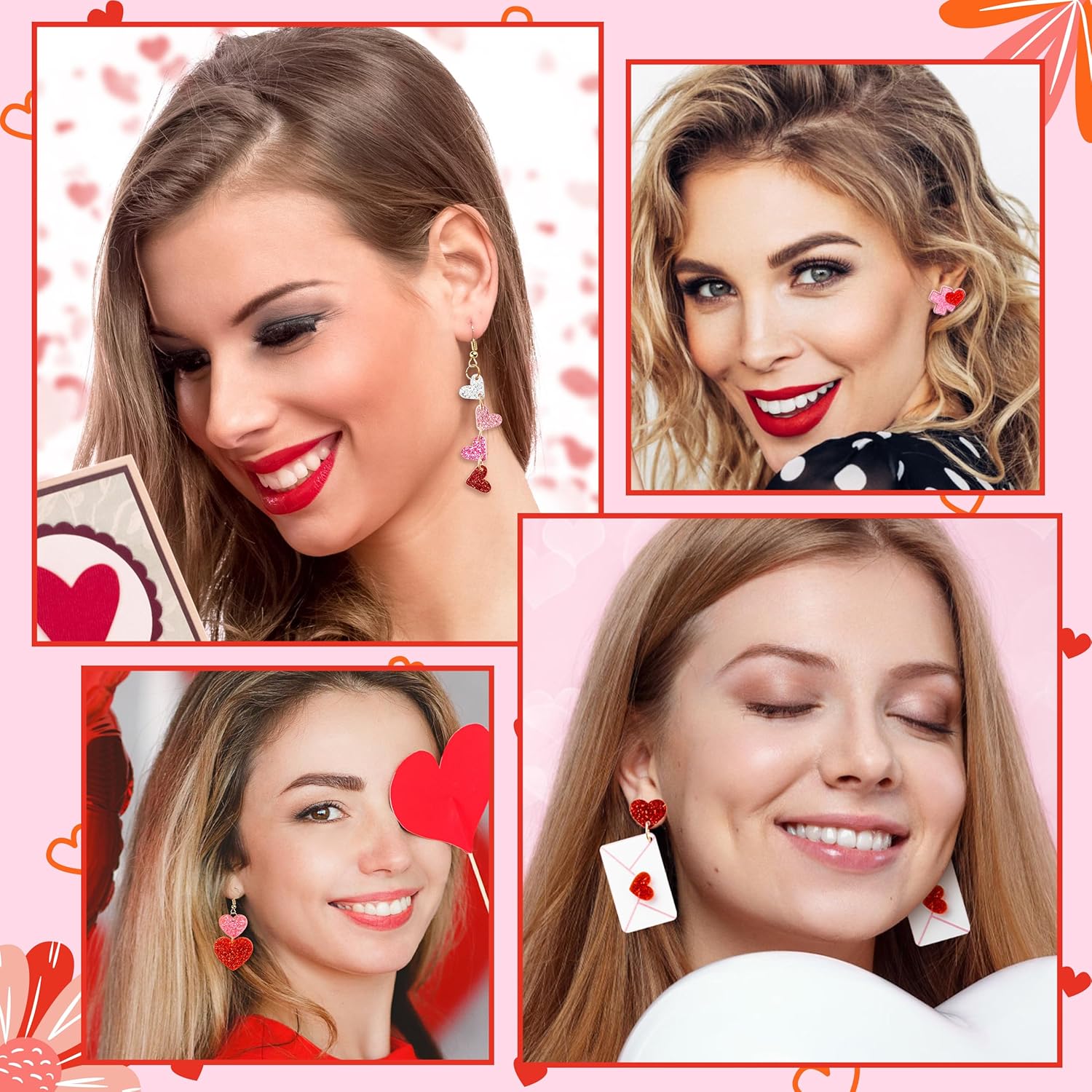 Y1tvei Valentine's Day Glitter Earrings - 12Pairs Valentine's Day Pink Red Heart Earring Sparkly Glitter Love Drop Dangle Acrylic Earring Lightweight Cute Ear Decoration Holiday Jewelry Gift for Women - Image 6