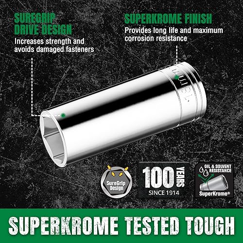 Miniatura 5 de SK Tools USA - Juego de llaves de vaso de 3/8 pulgadas, llaves métricas profundas, 14 piezas de 0.236-0.748 in, acabado SuperKrome, construcción