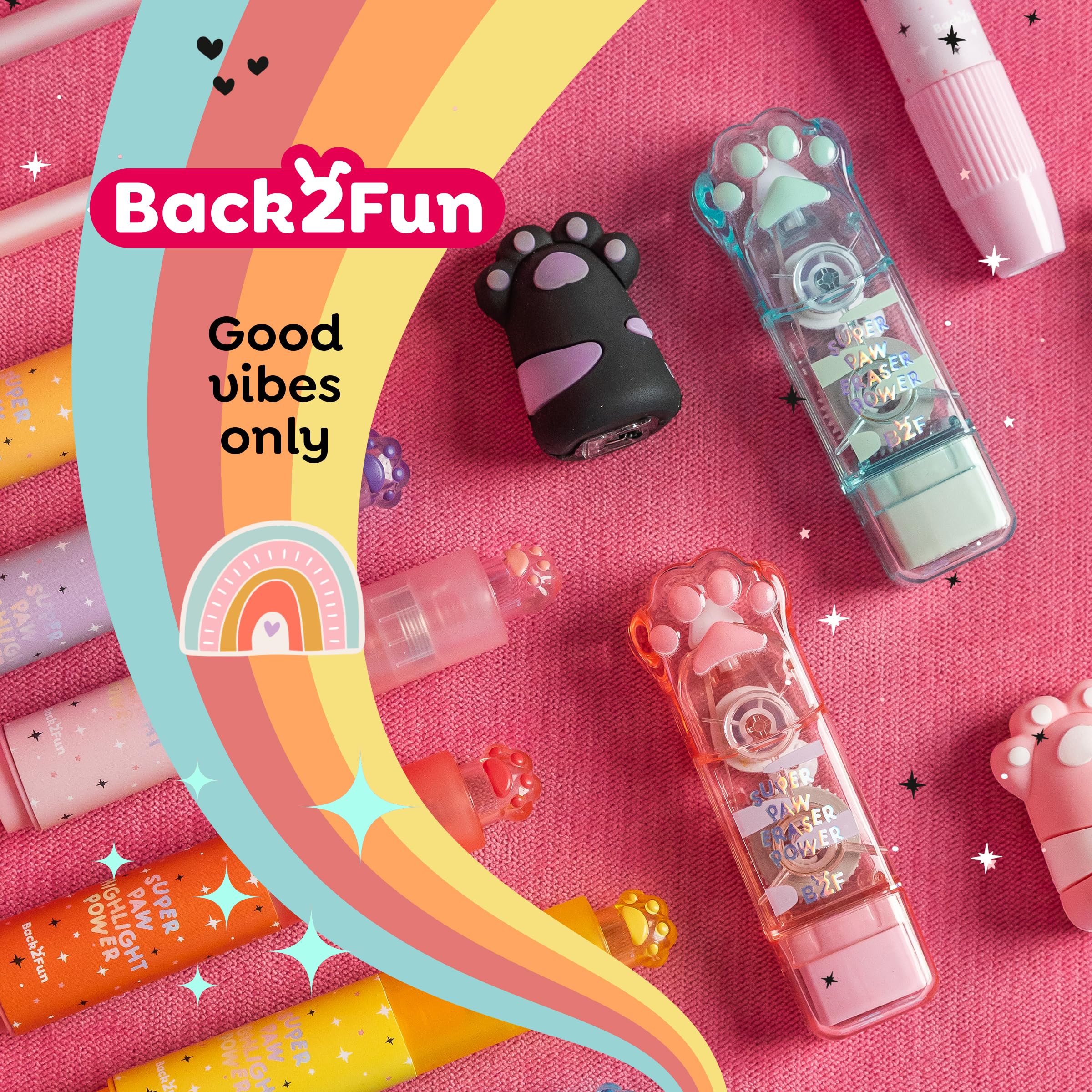 Back2Fun - 2 en 1 Cinta Correctora de 6 metros y Goma de Borrar, Diseño de Patita 3D Con Cuerpo Transparente y Acabado Holográfico, Accesorio para el Estuche y Material Escolar, Rosa