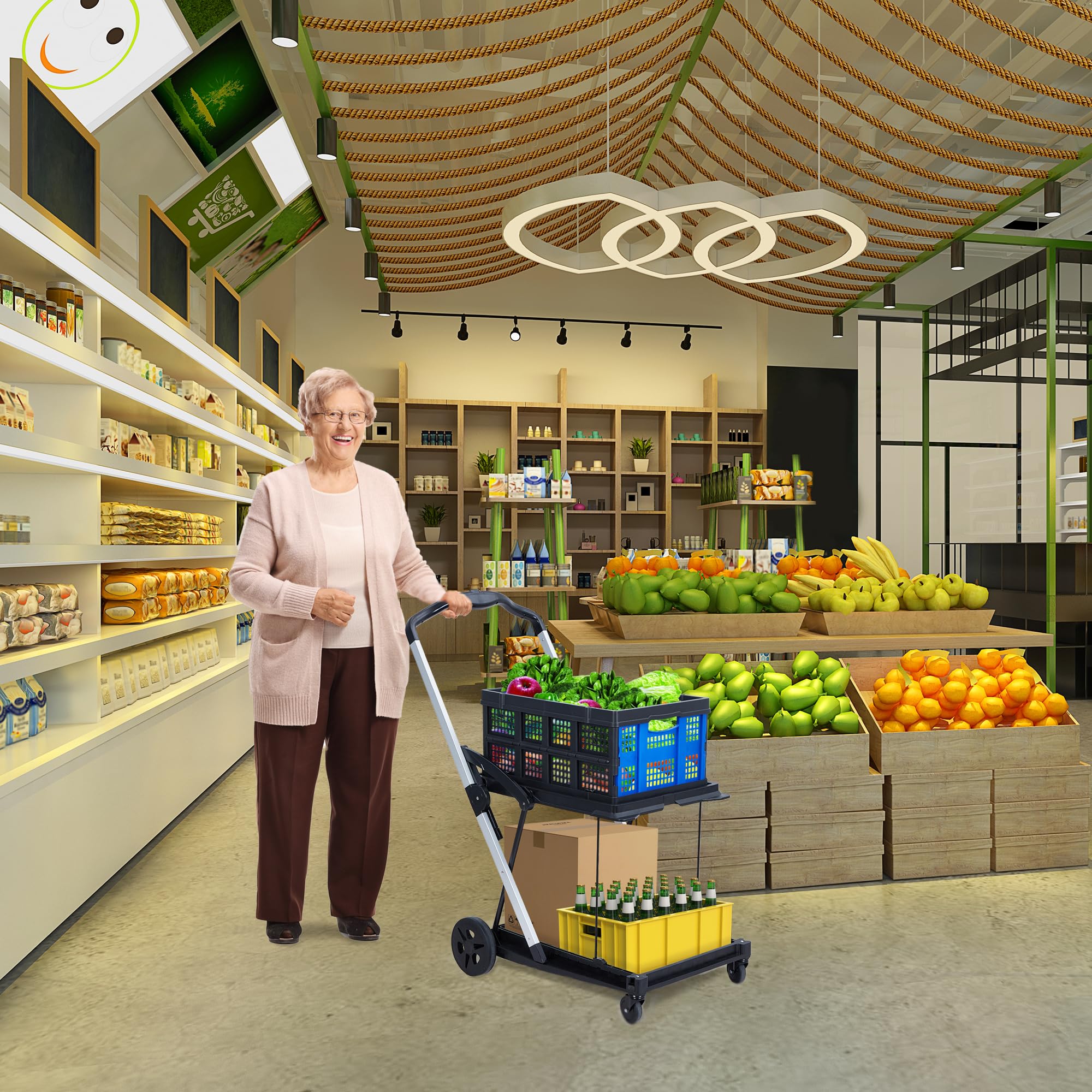 Amazon.com: GarveeTech Collapsible Shopping Cart, Foldable Grocery