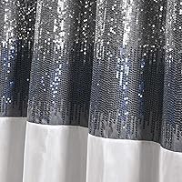 Vista 4 de Lush Decor Cortina de ducha de cielo nocturno, individual, 72 pulgadas de ancho x 78 pulgadas de largo, azul marino y blanco, cortina de ducha