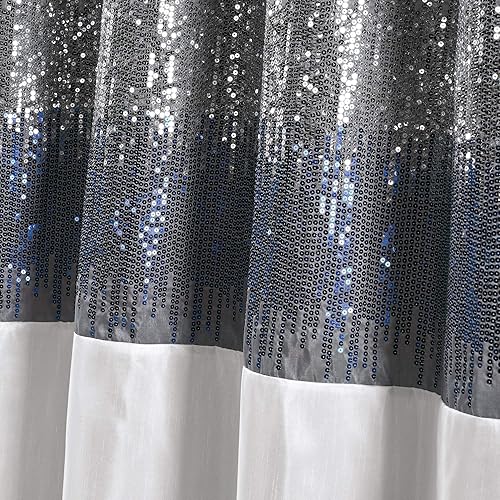 Miniatura 4 de Lush Decor Cortina de ducha con cielo nocturno, 72 pulgadas de ancho x 78 pulgadas de largo, azul marino y blanco