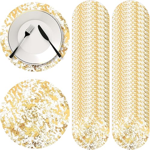 Juego de 100 manteles individuales desechables dorados de 13 pulgadas, manteles individuales redondos metálicos a granel para bodas, fiestas de