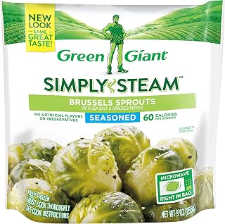 Green Giant Simply Steam Seasoned Brussels Sprouts with Salt & Pepper, 9oz Frozen Veggies - Quick Microwave Side