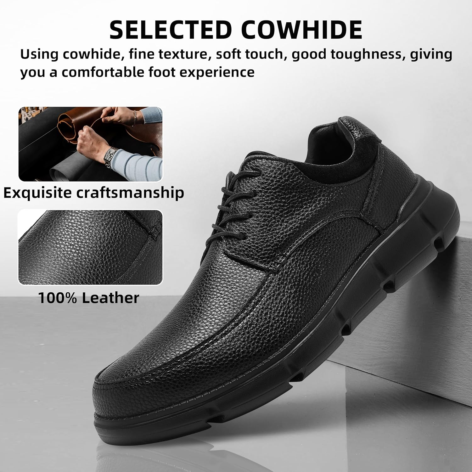 Men's Orthopedic Wide Business Leather Dress Shoes - Arch Support Plantar Fasciitis Casual Formal Wingtip Oxford - Comfortable Cap Toe Orthotics Patent Tuxedo Sneakers for Foot and Heel Pain Relief - Image 4