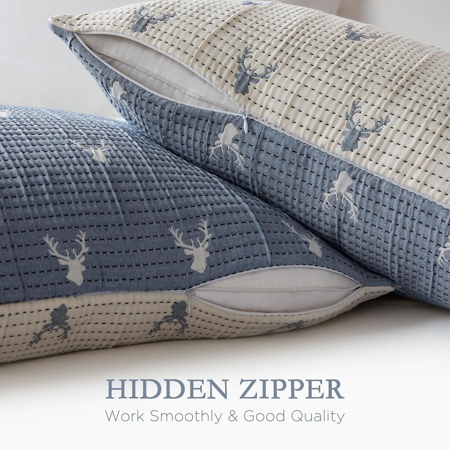 Woolrich Coverlet Set Rustic Lodge Design, 3 Piece Set All Season, Lightweight Reversible Farmhouse Bedspread Bedding, Shams, Full/Queen, Blue - Image 5