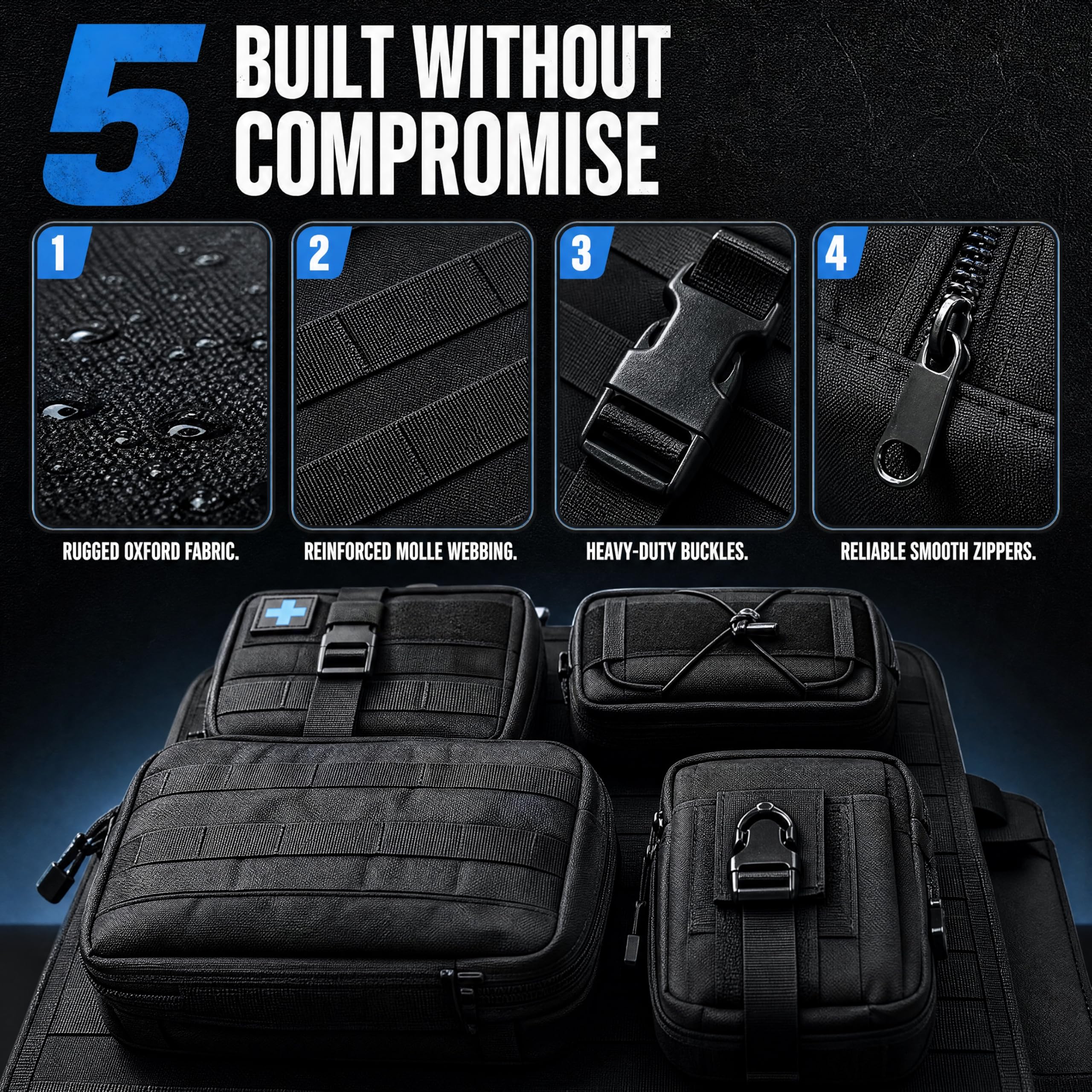 Universeller taktischer Organizer für die Rückseite von Autositzen mit 5 abnehmbaren Molle-Taschen für Auto, SUV
