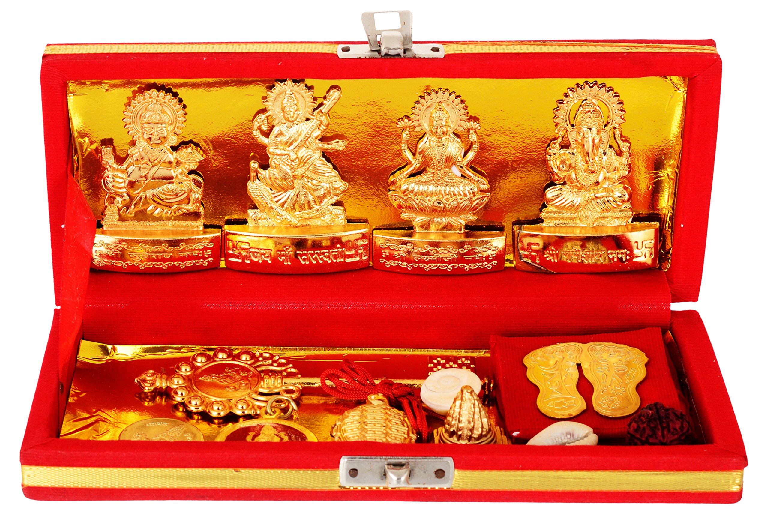 KesarZems Zinc Goddess Dhan Laxmi Kuber Bhandari Yantra Set (22 x 10 x 5cm, Golden) ( Pack of 14 Pcs)