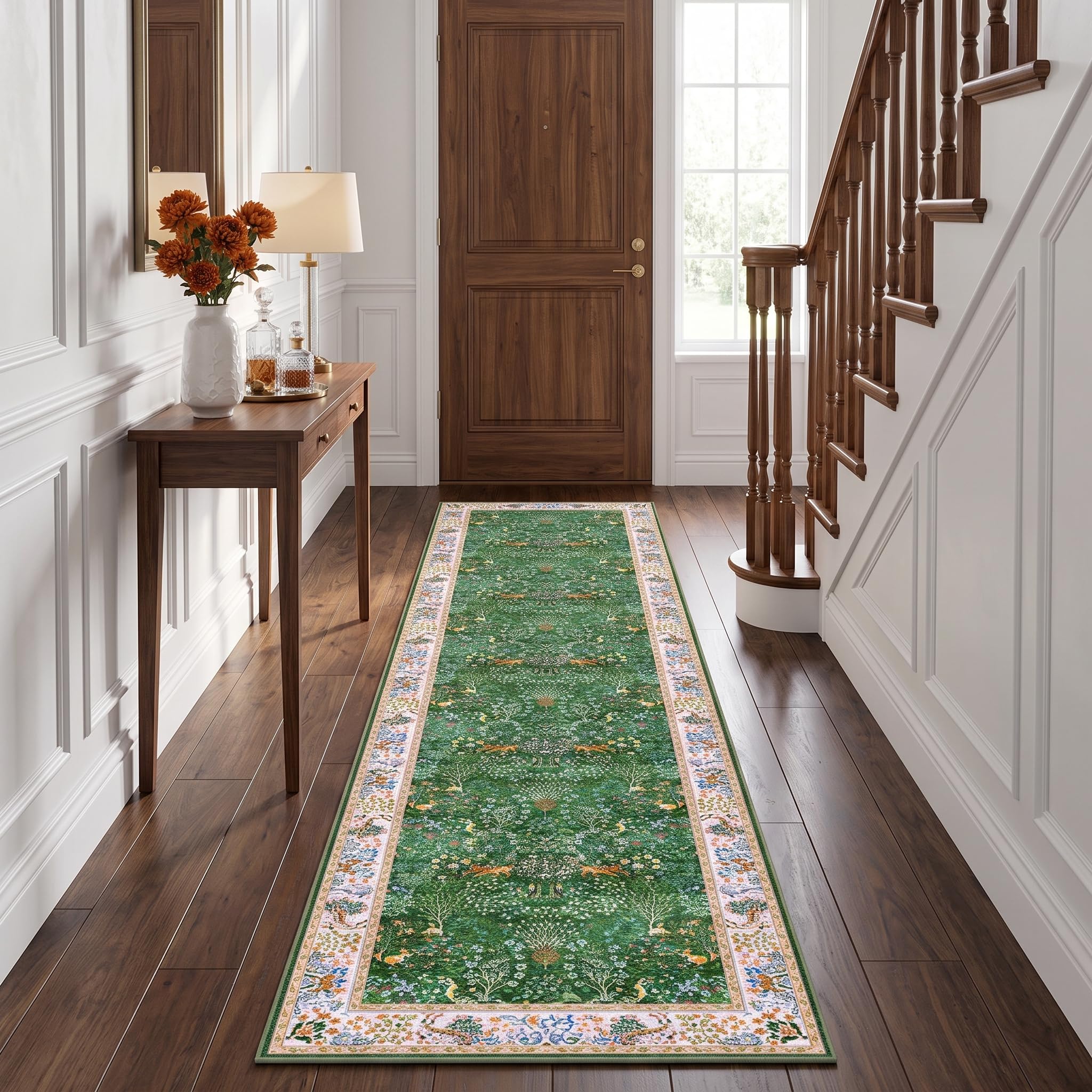 Decoranddecor Floral Washable Hallway Runner Rug 60x240cm Non-Slip