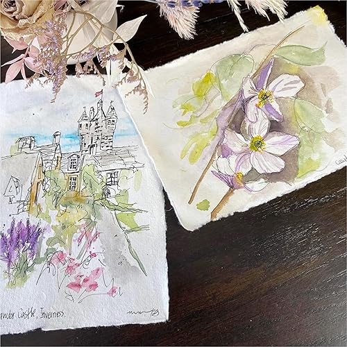 Miniatura 5 de Papel mixto A5 hecho a mano con borde deckle, color crema, 8.25 x 5.25 pulgadas, 5.31 ozm, papel texturizado de prensa en frío hecho con algodón