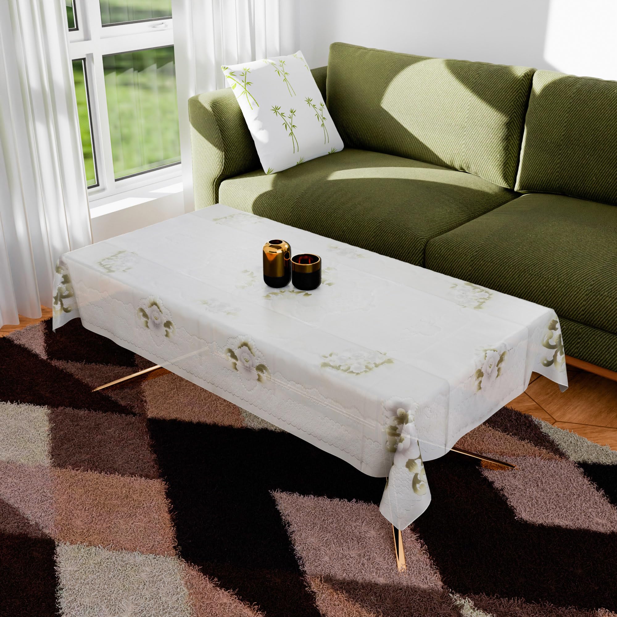 Kuber Industries Center Table Cover | PVC 4 Seater Table Cloth Cover | Flower Almond Table Cover | Table Protector | Table Cover for Center Table | 40x60 Inch | Green