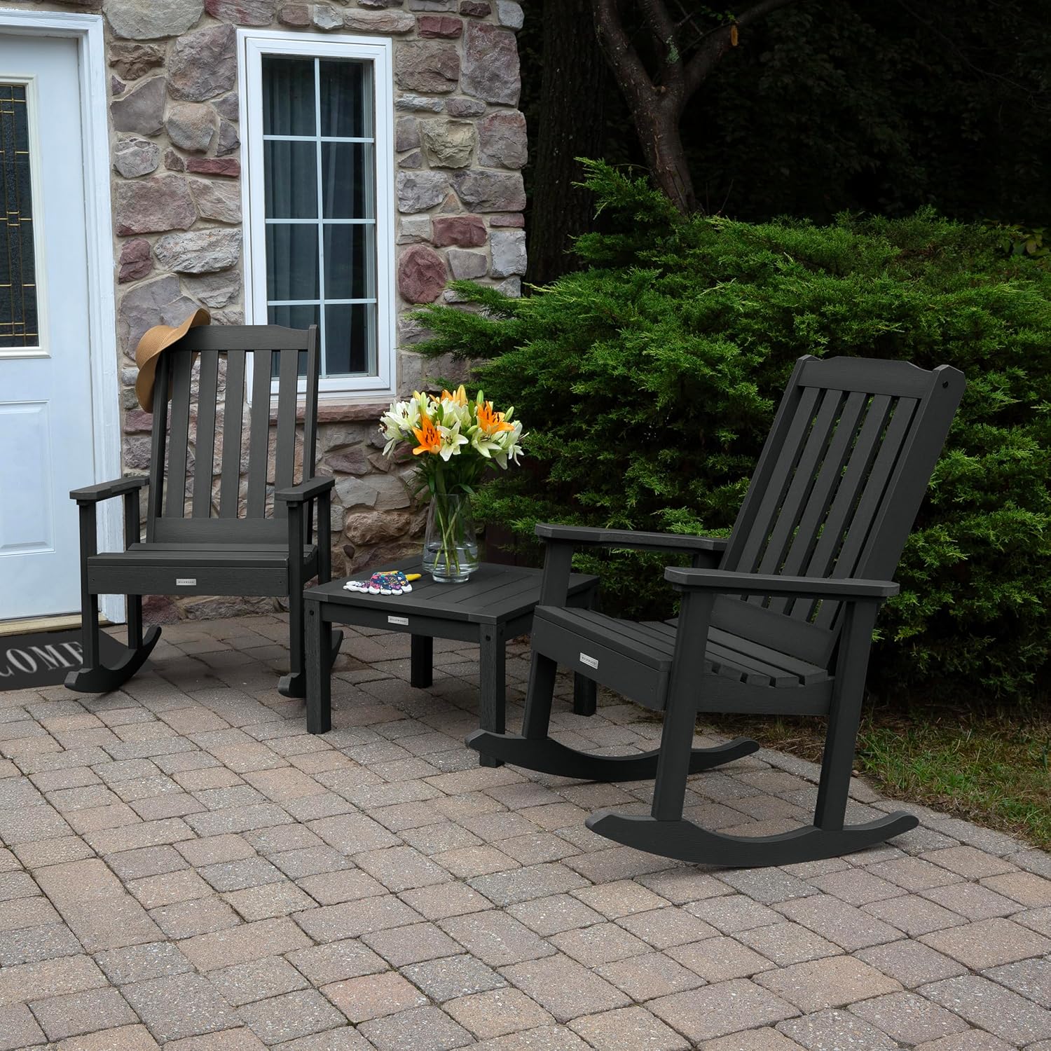 highwood AD-KITRKCH1-BKE Lehigh 2 Rocking Chairs with Adirondack Side Table, Black