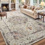 YOH Boho rug lavable 5x7, Charcoal Gray Vintage Non Slip Area Rug, Tapis intérieur dérangé pour salon chambre bureau de cuisine