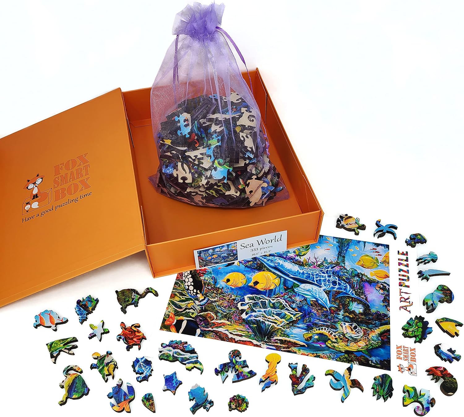 Wooden Рuzzle for Adults - Uniquely Shaped Pieces - Made in The USA by FoxSmartBox - 333 Pieces - Sea World